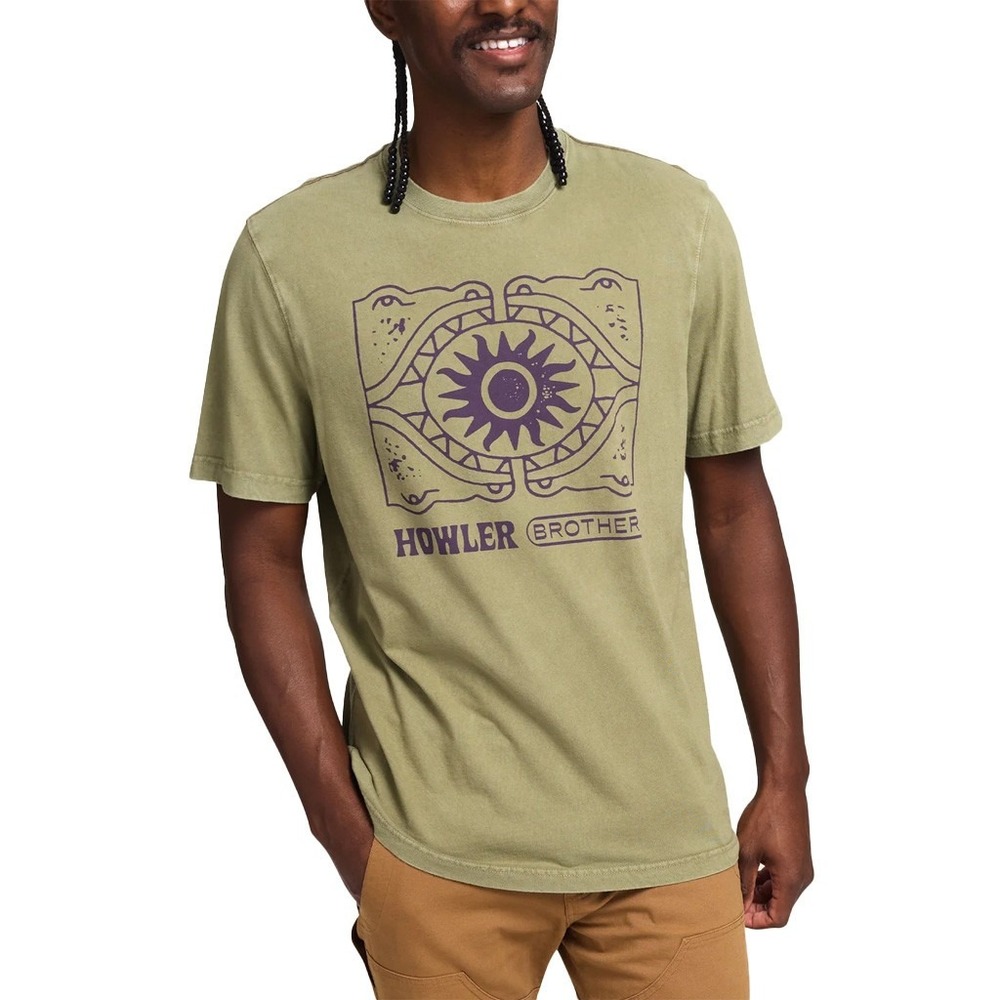 Howler Brothers Mens Graphic T-Shirt Size L Green Cotton Sun Crocodile Logo